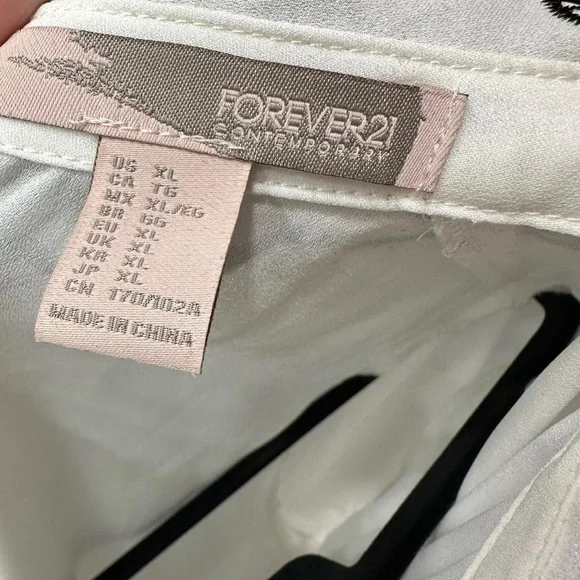 Forever 21 Sheer White Blouse with Black Floral Collar - Picture 6 of 8